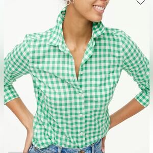 J.Crew Factory Green Gingham Cotton Button Up Shirt Signature Fit S
